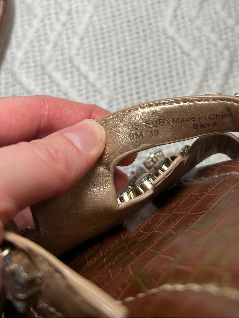 Sam Edelman Brown and Tan Crystal-Embellished Slide Sandals - Picture 6 of 6